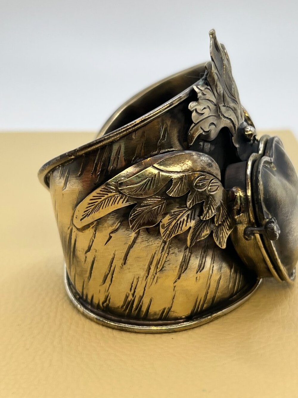 Handmade Mexican Artist Silver-Tone Heart Locket Cuff Bracelet